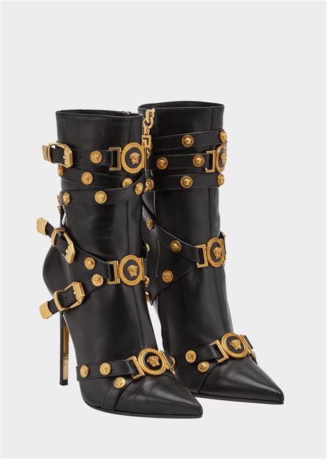 versace chunky shoes|Versace high heel boots.